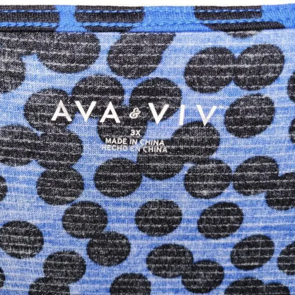 Ava Viv Women Faux‎ Wrap Dress Size 3X Balloon Sleeve Blue Black Stretchy Midi